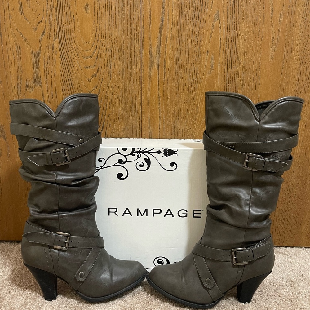 Rampage Gray Heeled Boots with Buckle Details